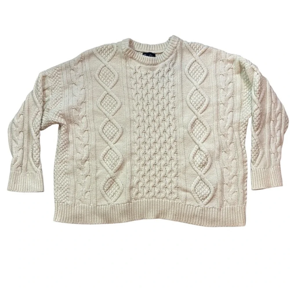 GAP Cable Knit‎ Sweater  Cotton/Wool Fisherman Grandpa Preppy Men's M/L Cream